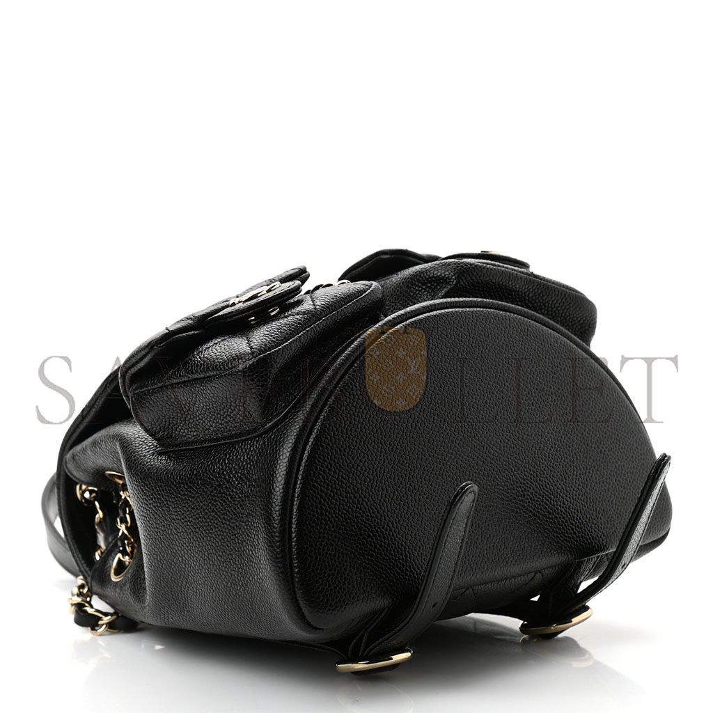 CHANEL SHINY CAVIAR QUILTED SMALL DUMA POCKETS DRAWSTRING BACKPACK BLACK AS3787 (17.5*16.5*10cm)